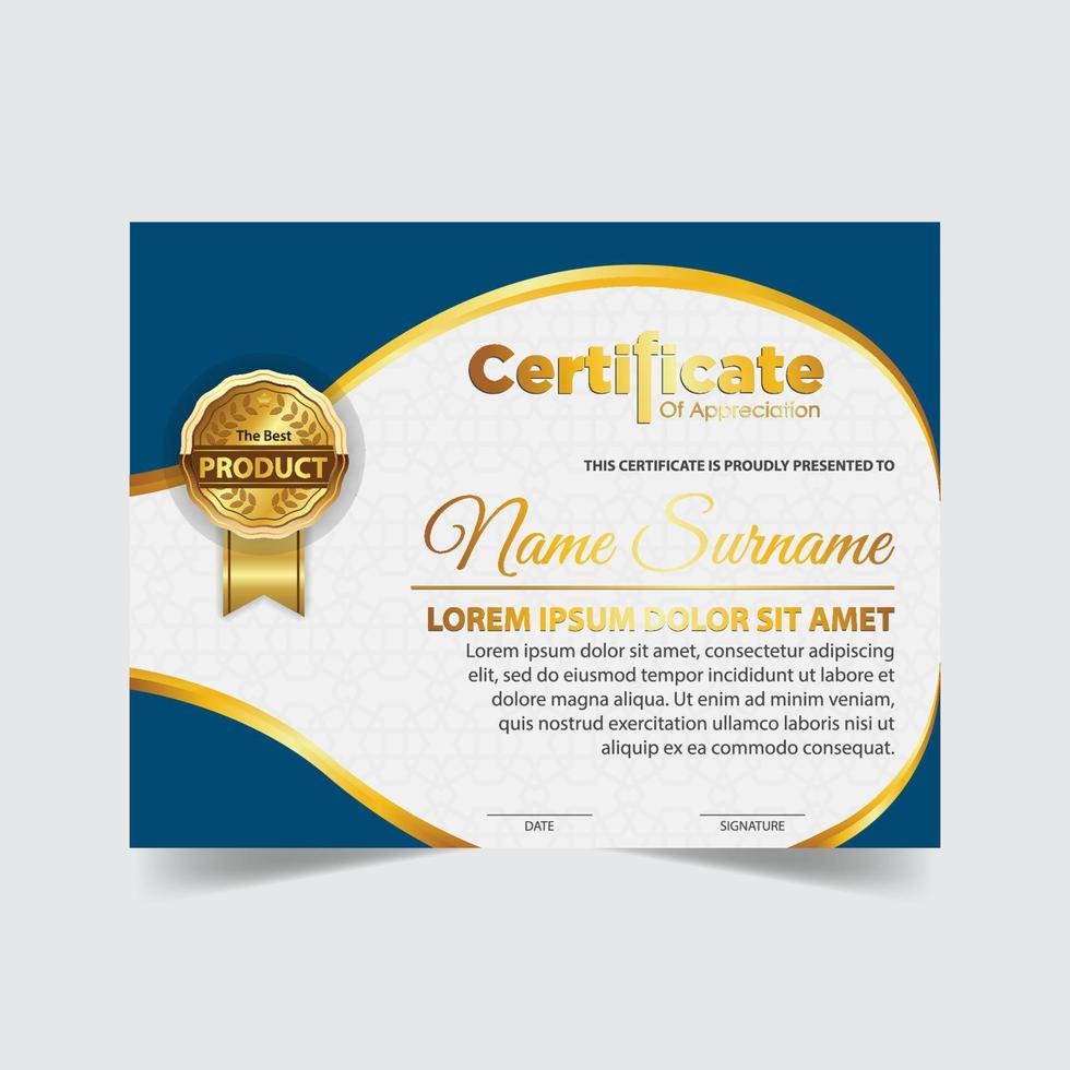 Award template certificate, gold color and gradient. Contains a modern certificate with a gold badge vector