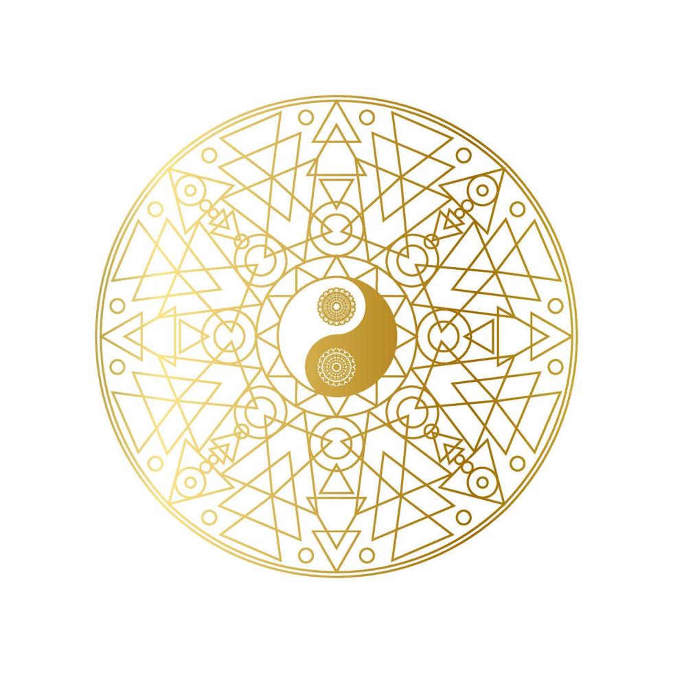 Shiny Golden Mandala with Yin Yang Sign Isolated vector