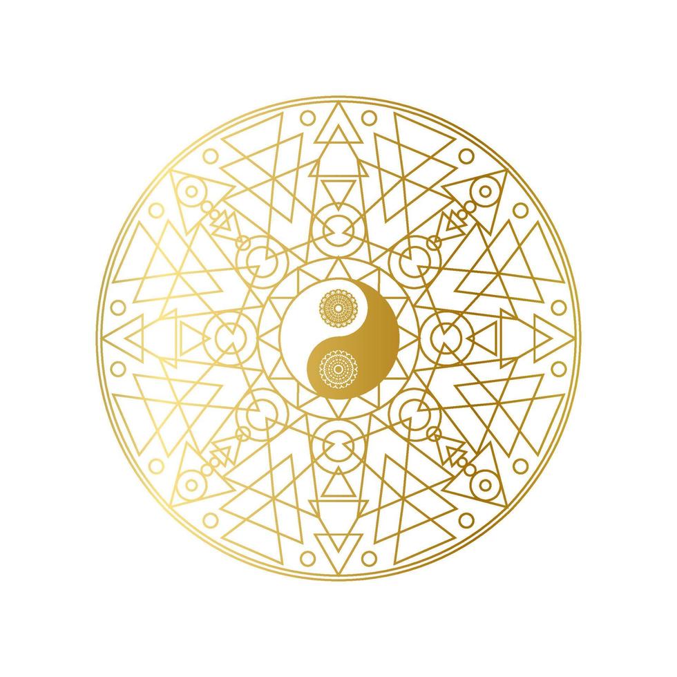 Shiny Golden Mandala with Yin Yang Sign Isolated vector