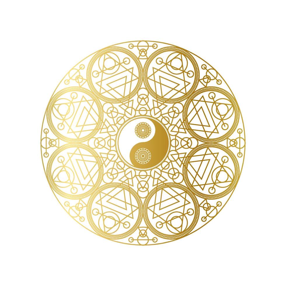 Shiny Golden Mandala with Yin Yang Sign Isolated vector