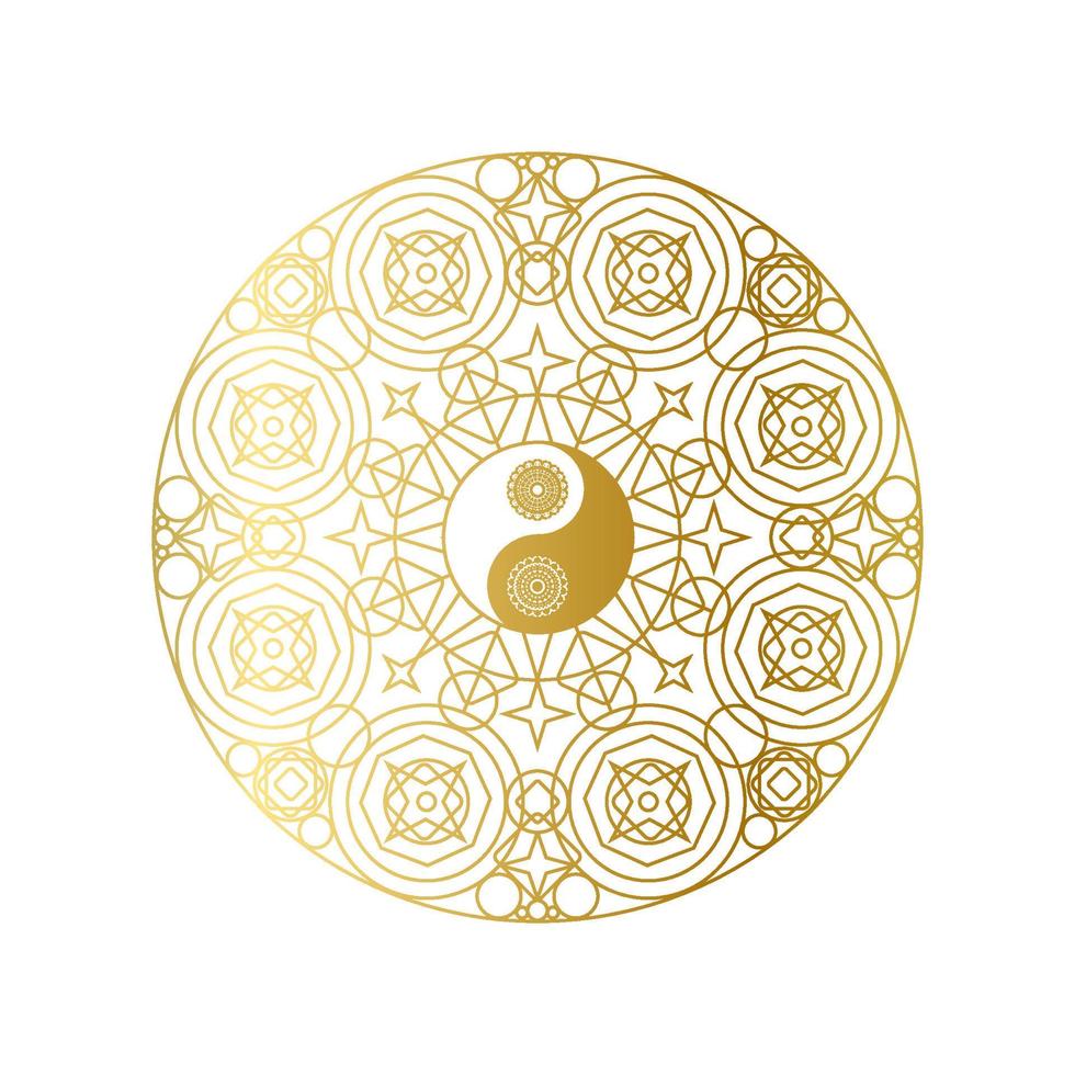 Shiny Golden Mandala with Yin Yang Sign Isolated vector