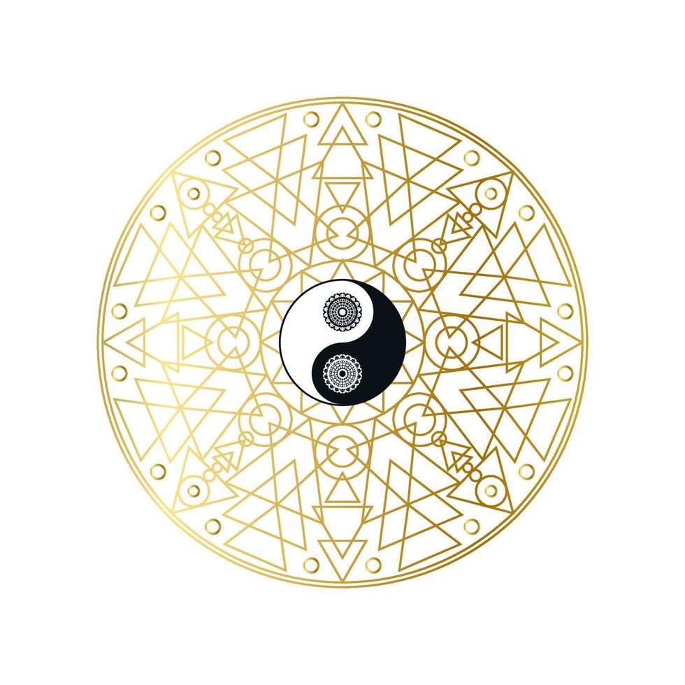 Shiny Golden Mandala with Yin Yang Sign Isolated vector