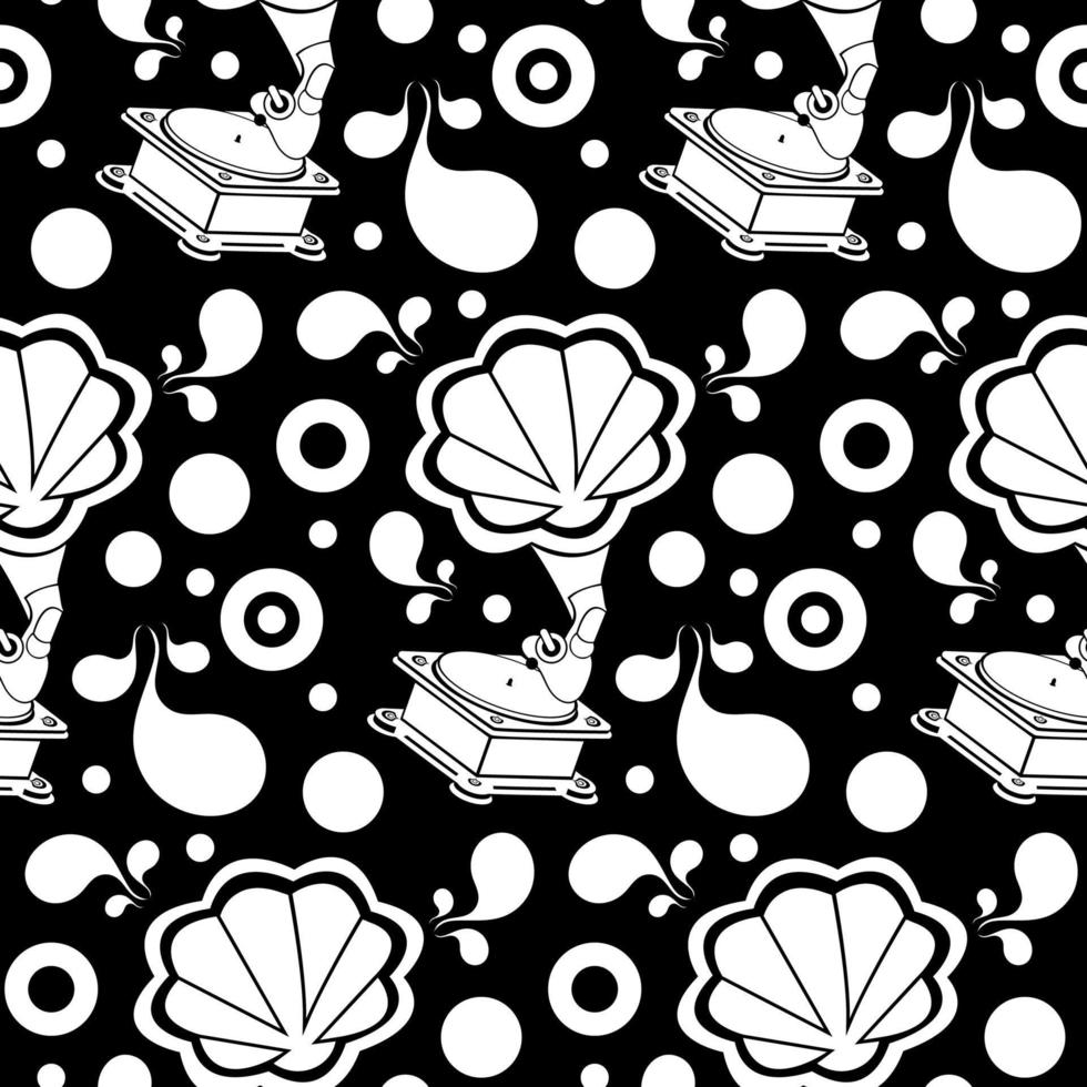 Gramophone retro silhouette seamless pattern vector