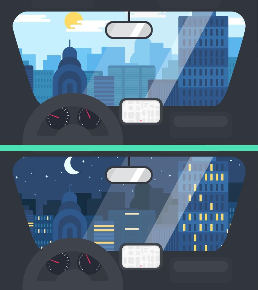 vida de la ciudad desde el coche vector