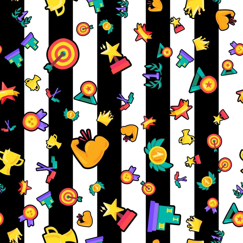 Winner prizes seamless cartoon vector pattern