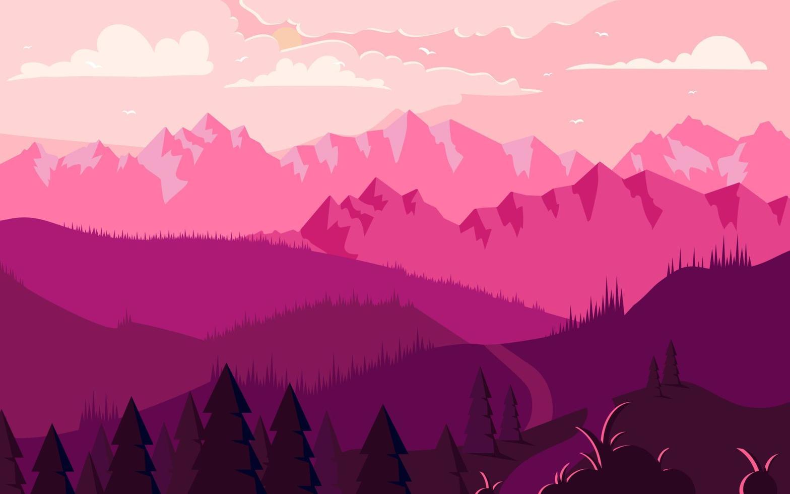 Mountains landscape flat minimalistic illustration vector