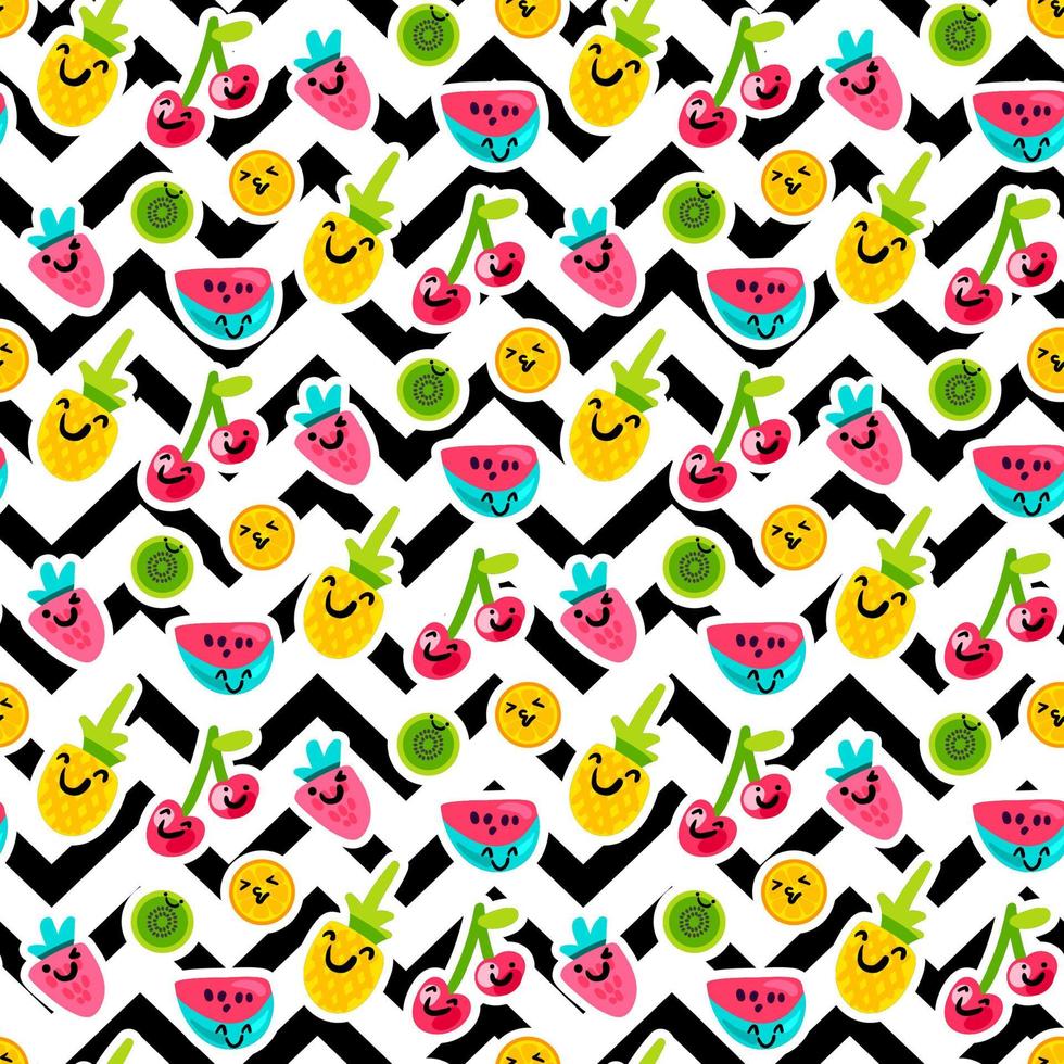 Fruit characters seamless vector pattern