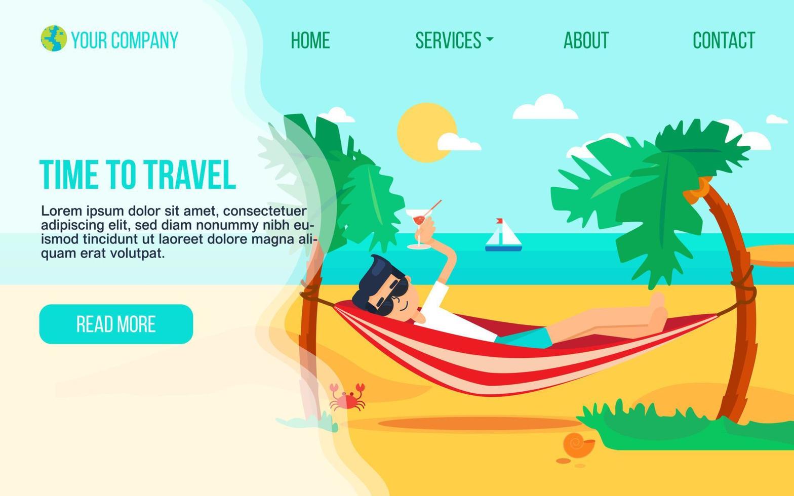Tourism agency flat landing page template vector