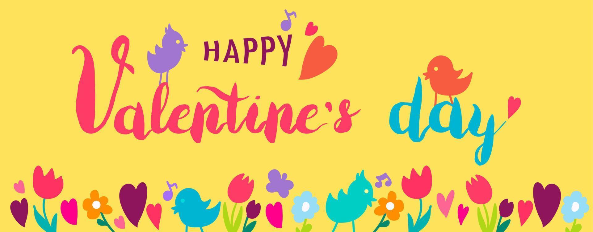 Happy Valentines Day hand drawn color lettering vector