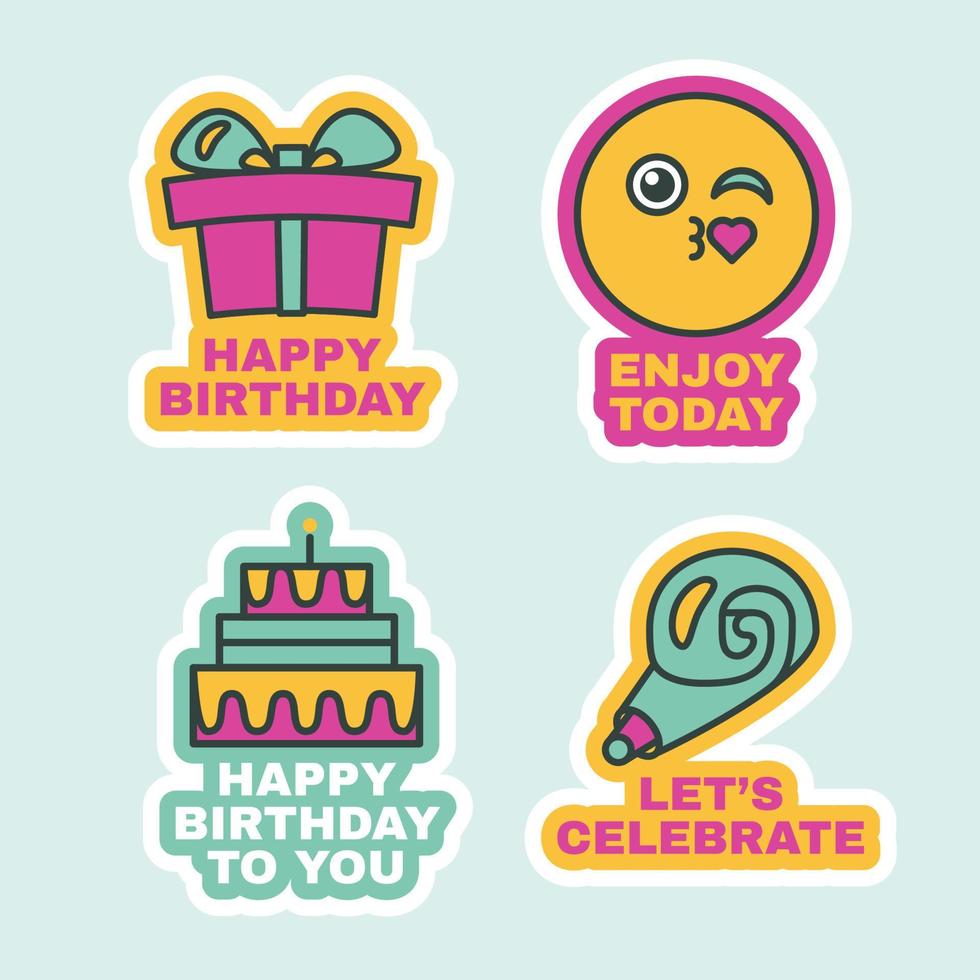 Birthday Labels Set, Cute Greeting Stickers Flat vector