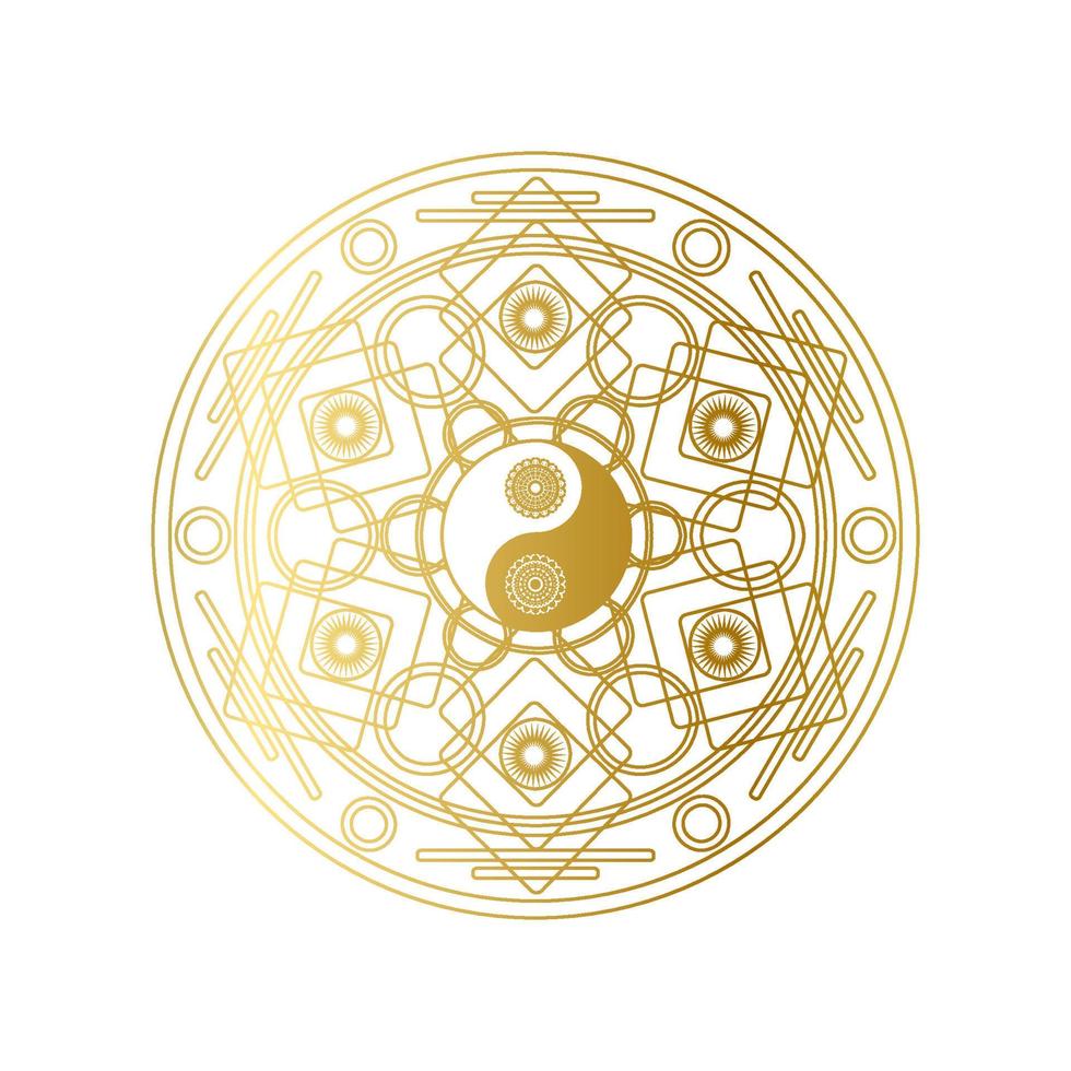 Shiny Golden Mandala with Yin Yang Sign Isolated vector