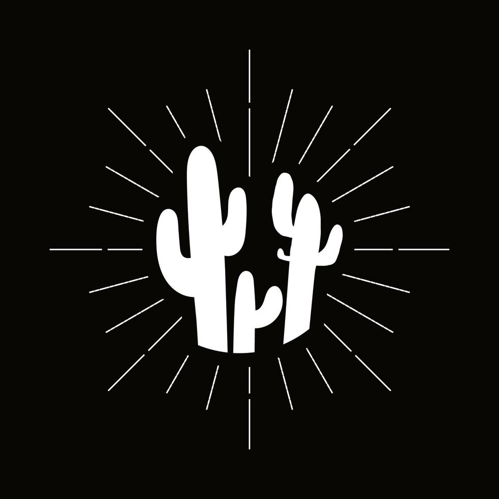 Retro prickly cacti silhouette vector