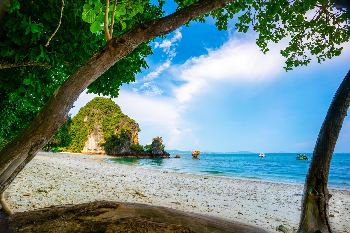 krabi, tailandia -playa de la bahía de maya en la isla de phi phi ley limpias playas de arena blanca y mar verde esmeralda. foto