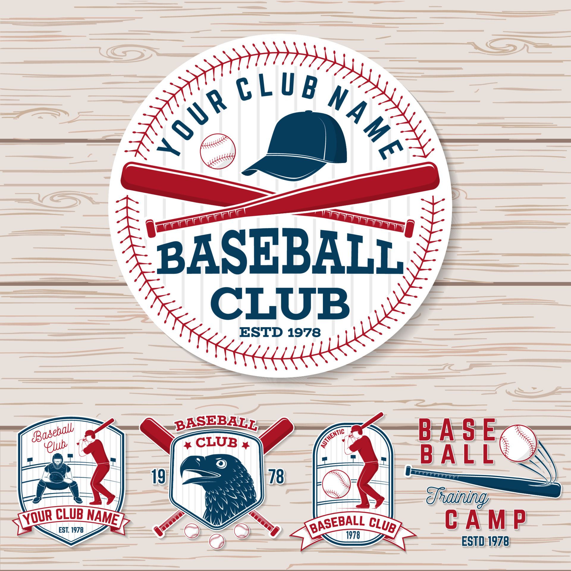 Set of baseball or softball club badge. Vector. Concept for shirt or
