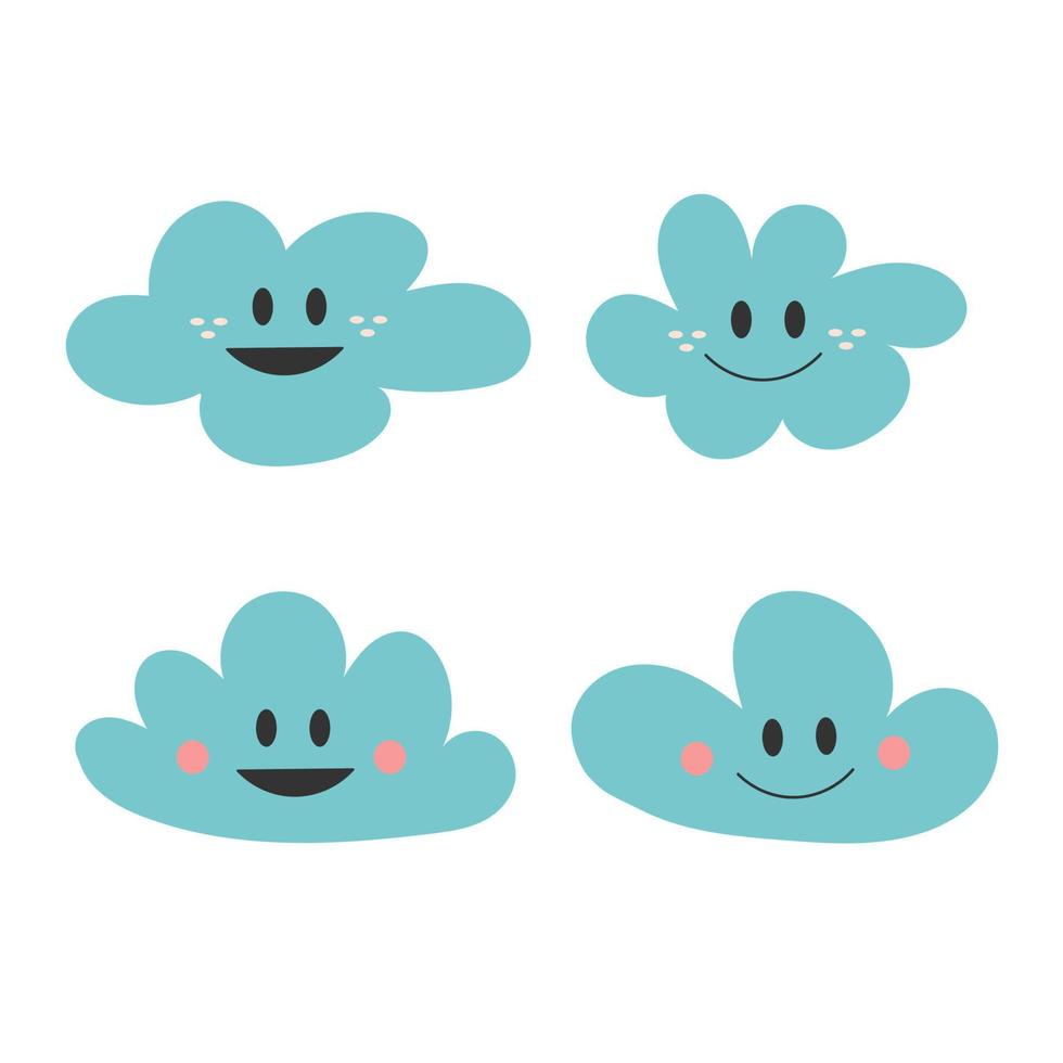 Cute hand drawn print with happy smiling clouds. Simple vector illustration.