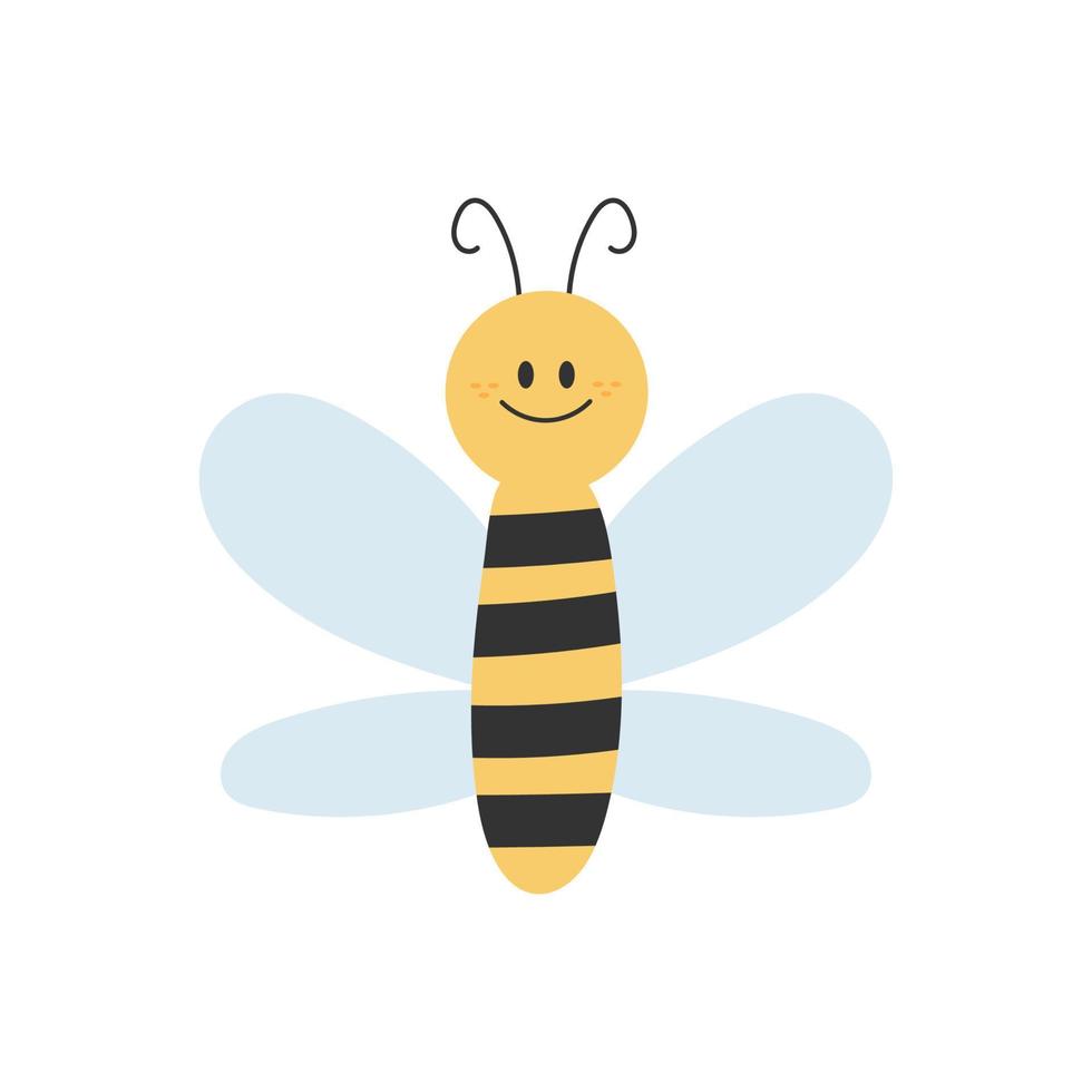 encantador diseño simple de una caricatura de abeja amarilla y negra sobre un fondo blanco vector