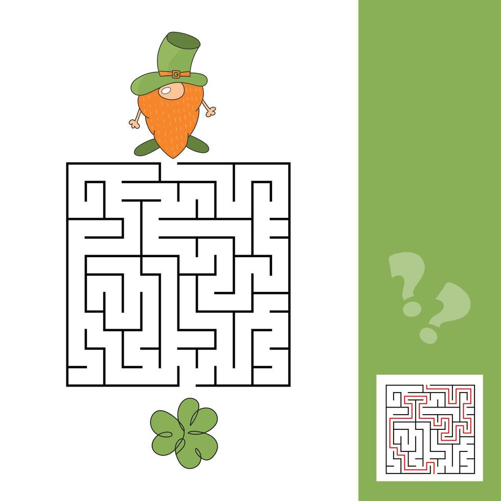 Square maze. Game for kids. Leprechaun and clover. Puzzle for children vector