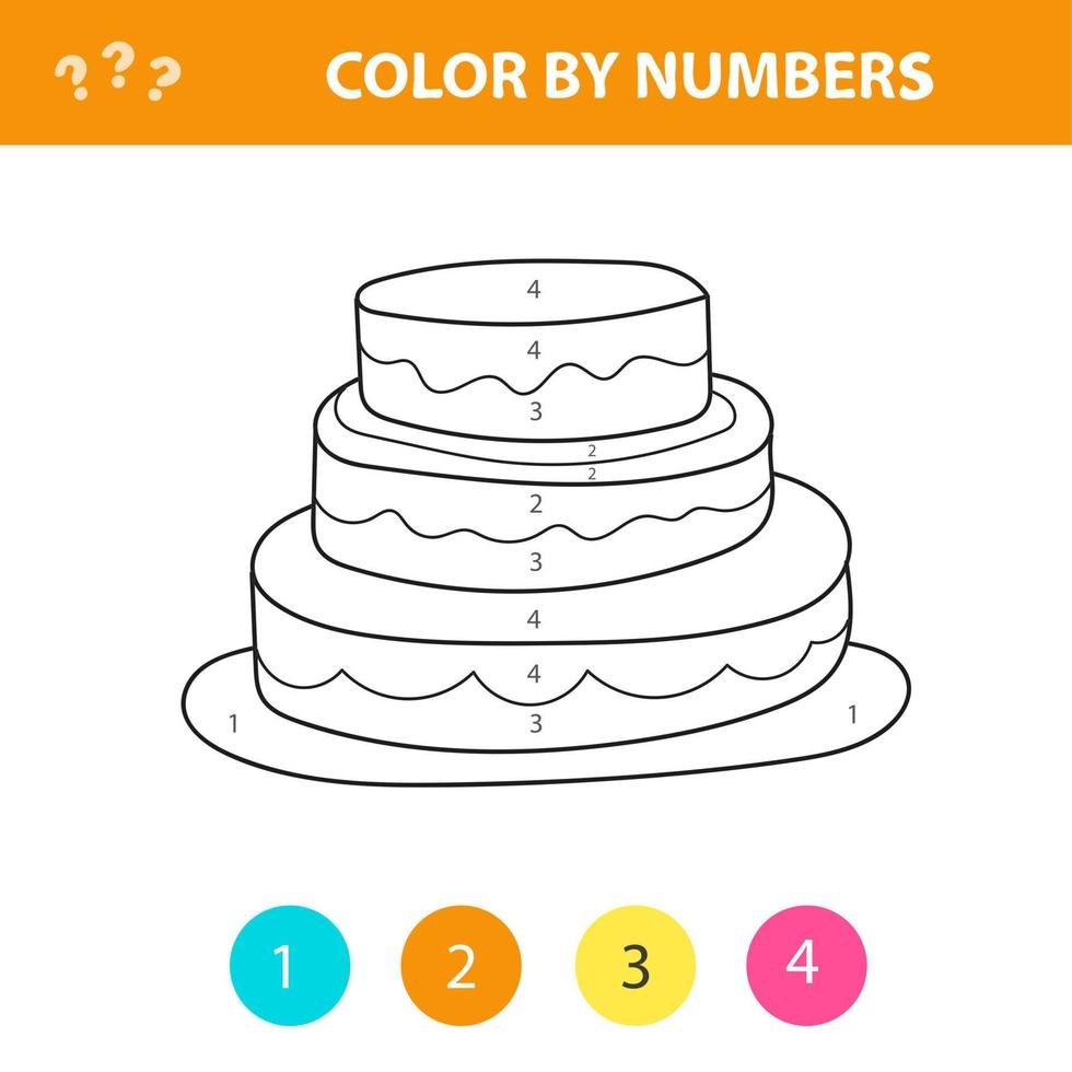 Cute cartoon cake - color by numbers. Coloring page for preschoolers vector