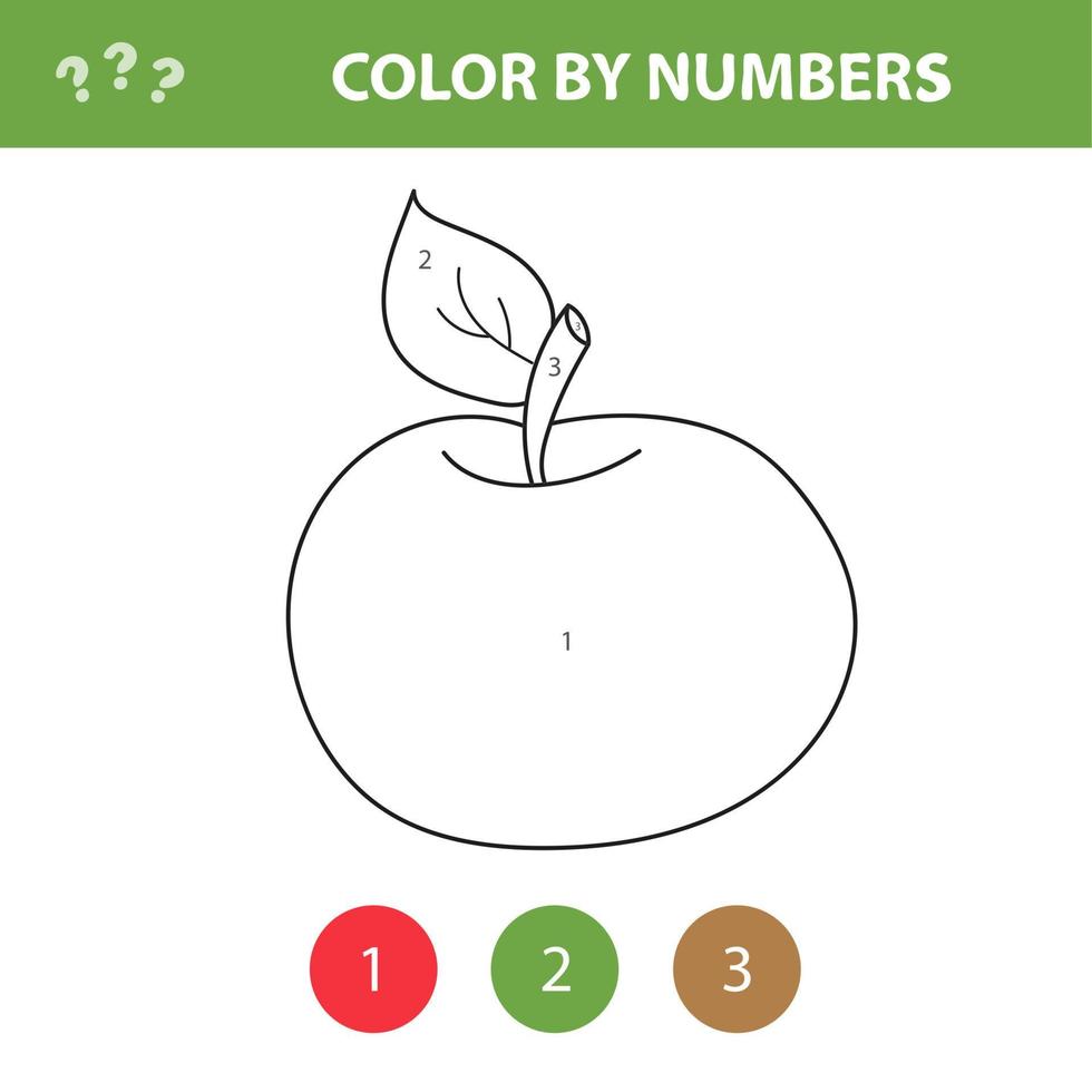 Color by number - worksheet for kids. Learning numbers and coloring book - apple vector