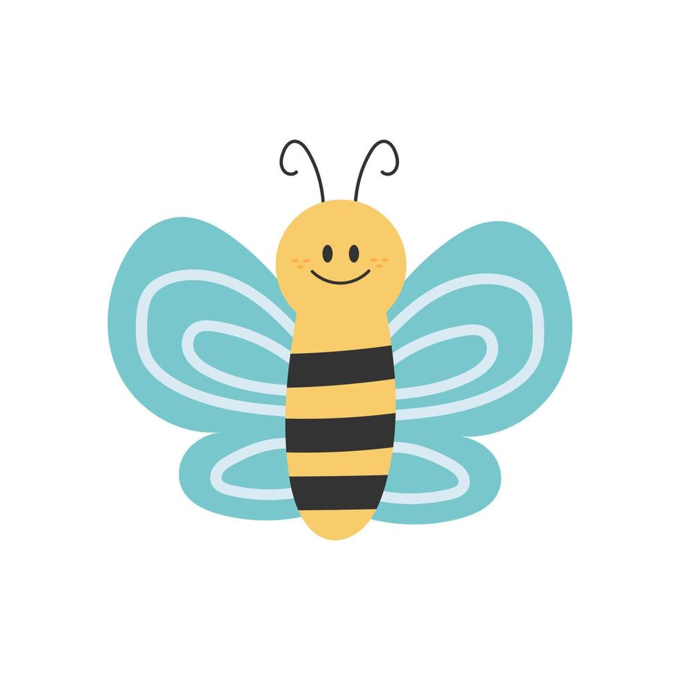 encantador diseño simple de una caricatura de abeja amarilla y negra sobre un fondo blanco vector