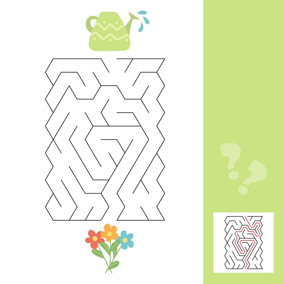 A puzzle game for kids. Go through the maze, watering can and flowers vector