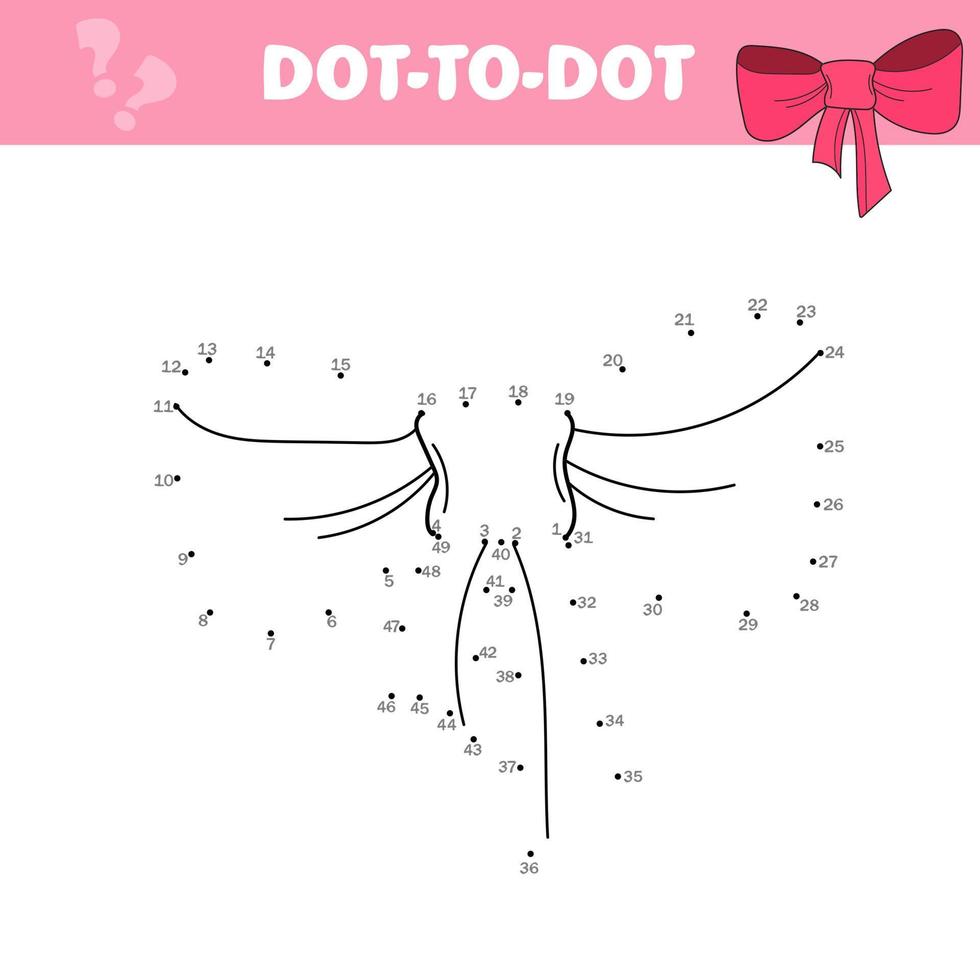 Vector educational game of dot to dot puzzle with doodle bow for children