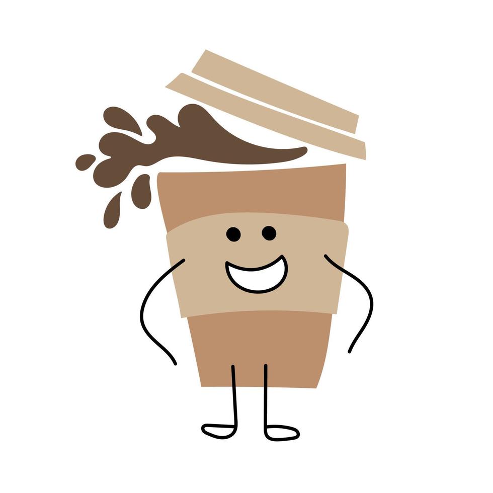 Cartoon coffee cup. Take away coffee. Happy cup of coffee. Vector