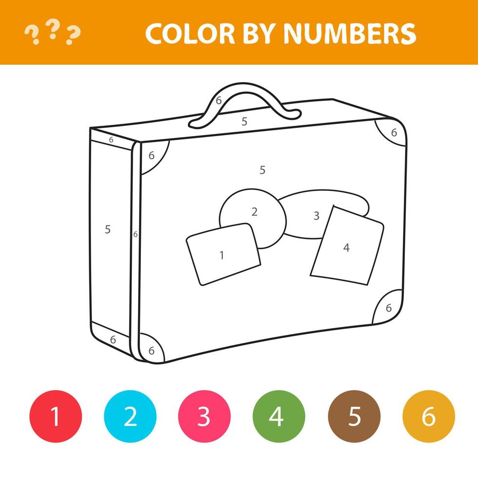 Travel suitcase. Color by numbers. Coloring book for children. vector