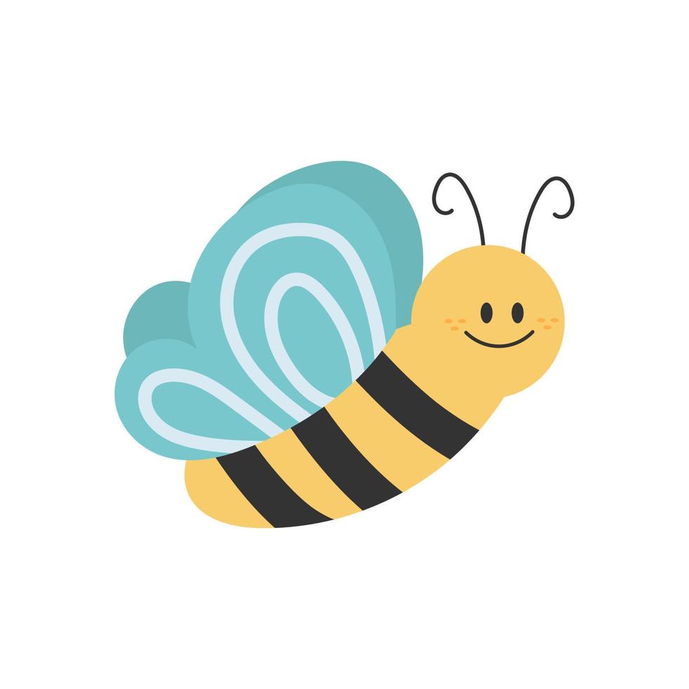 encantador diseño simple de una caricatura de abeja amarilla y negra sobre un fondo blanco vector