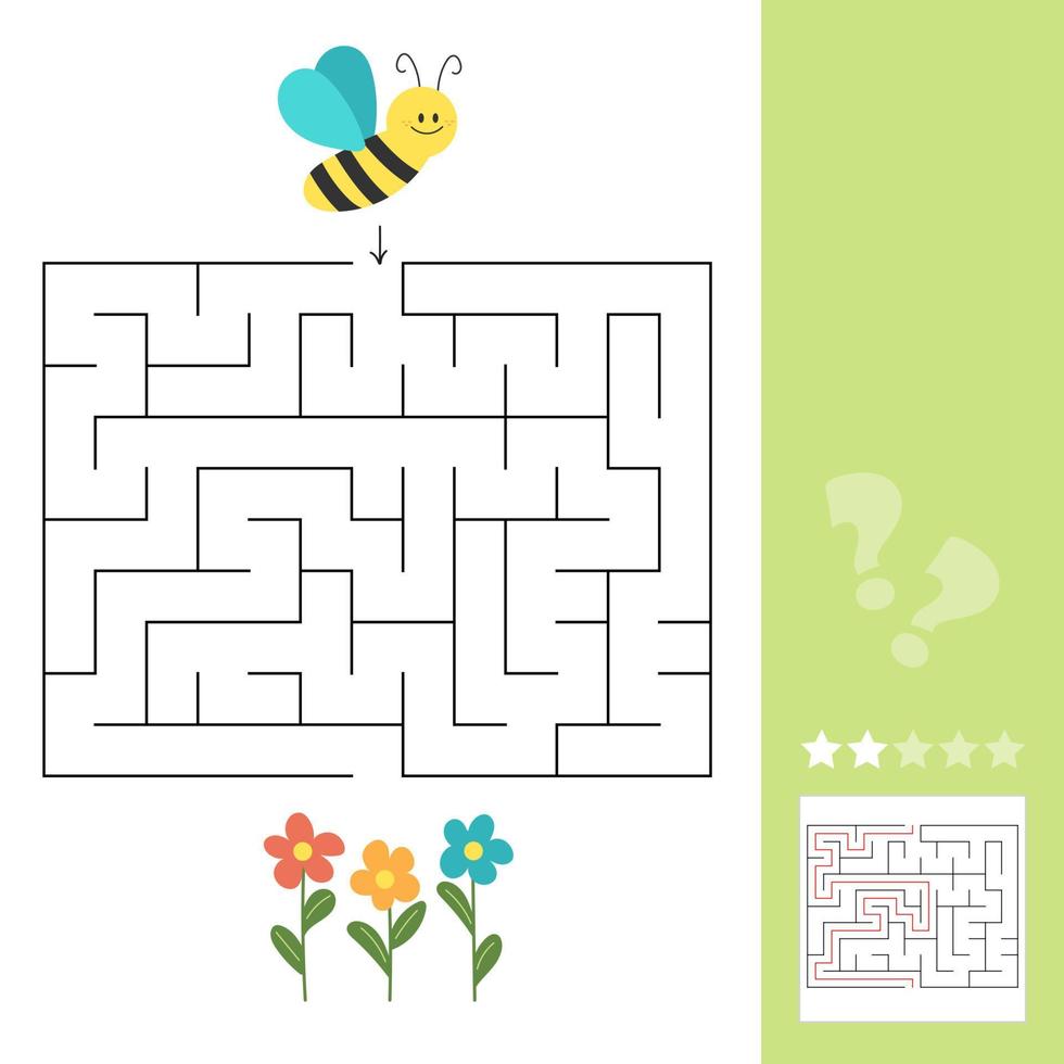 Maze puzzle for children. Help bee find flower. Kids activity sheet. vector