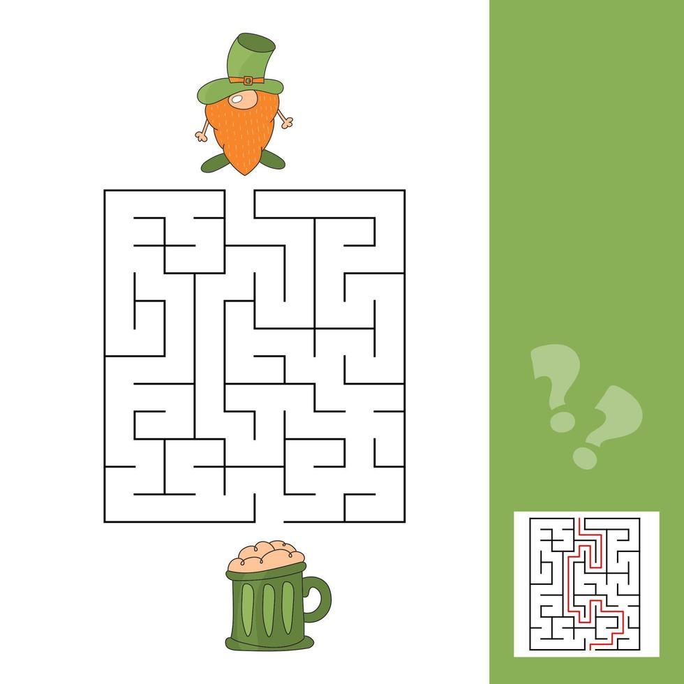 Maze game for kids. Help red Leprechaun to find his way to the green beer. vector