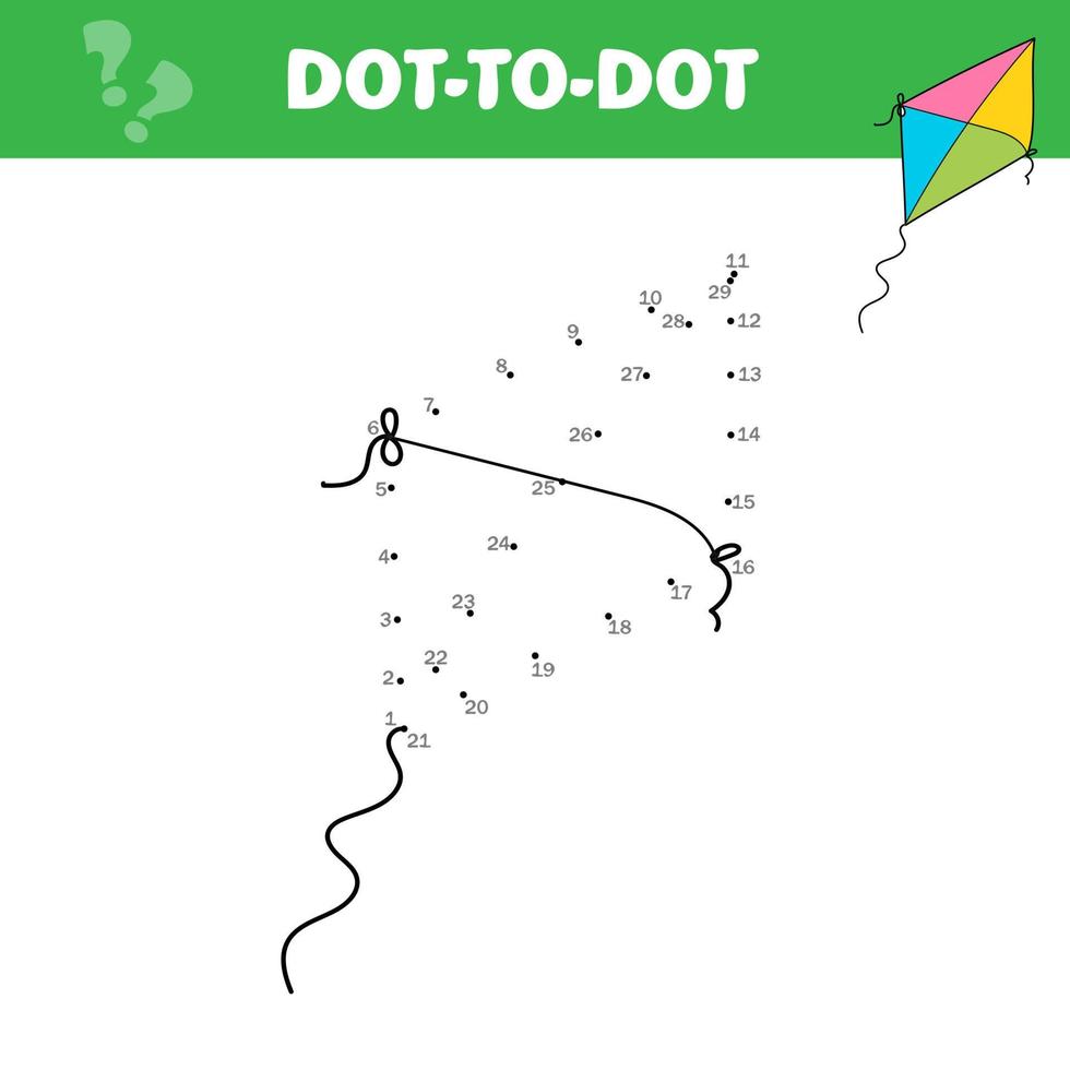 Dot to dot game with kite. Connect the dots. Math game vector