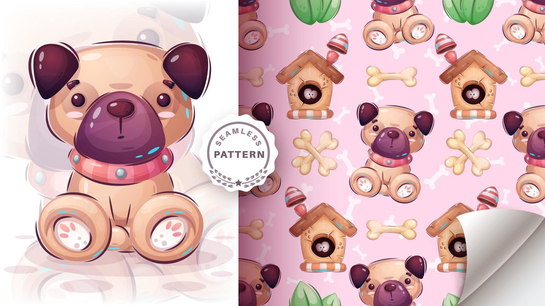 Cartoon character pug dog - seamless pattern vector
