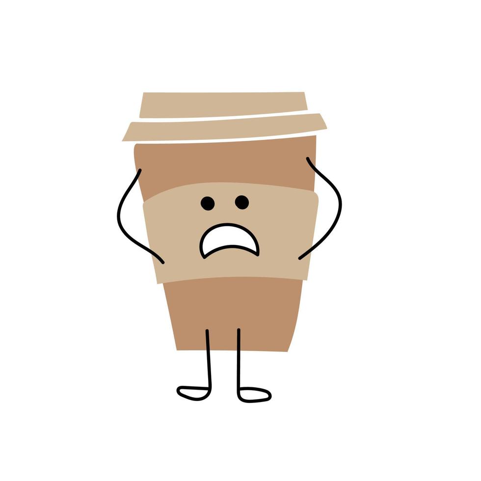 taza de café - personaje de caricatura divertido con emoción de sorpresa - fondo blanco vector