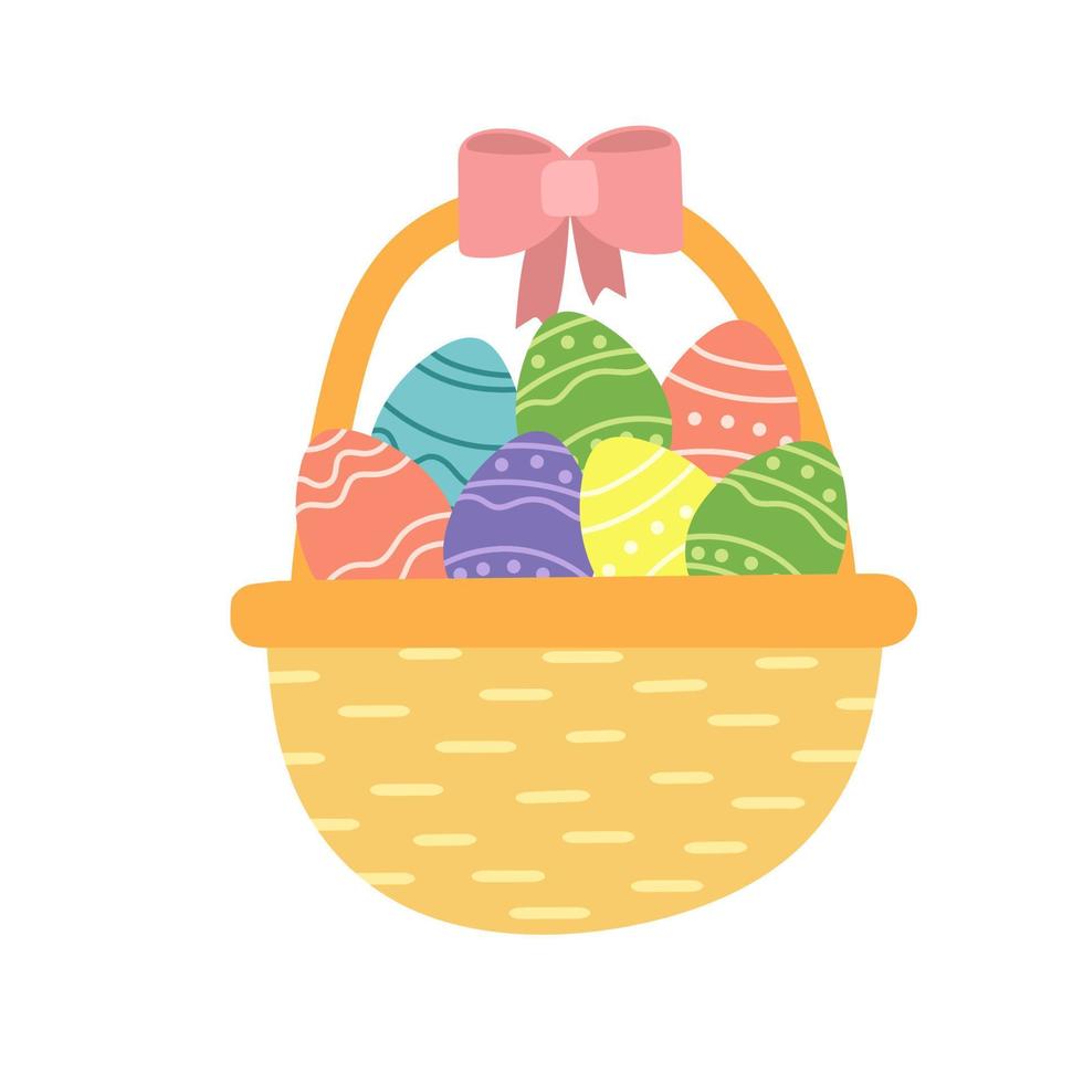 huevos coloridos de Pascua en la cesta. ilustración vectorial estilo dibujado a mano vector