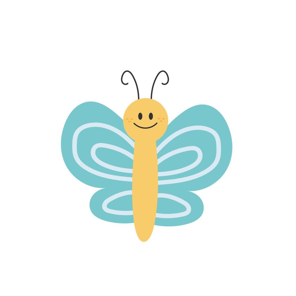 mariposa de dibujos animados lindo personaje sonriente para el diseño infantil. vector