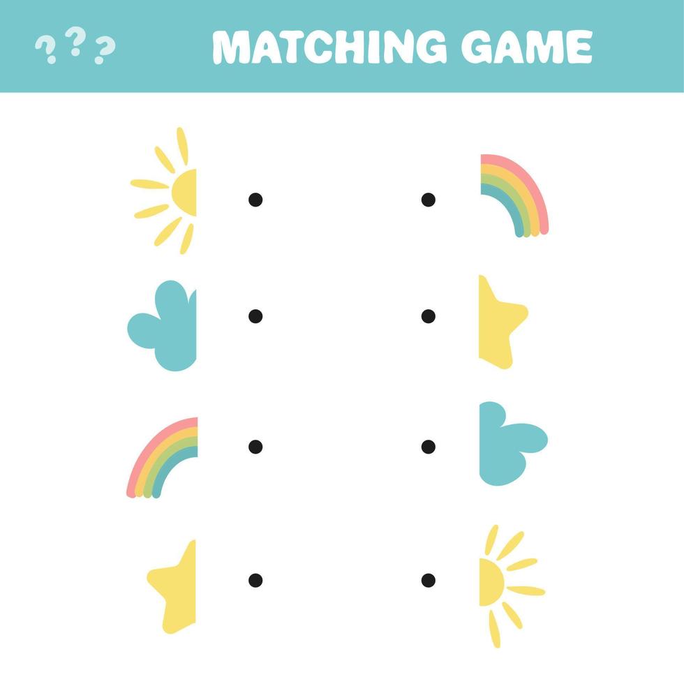 Puzzle game. Connect parts of picture - with cute sun, cloud, rainbow, star vector