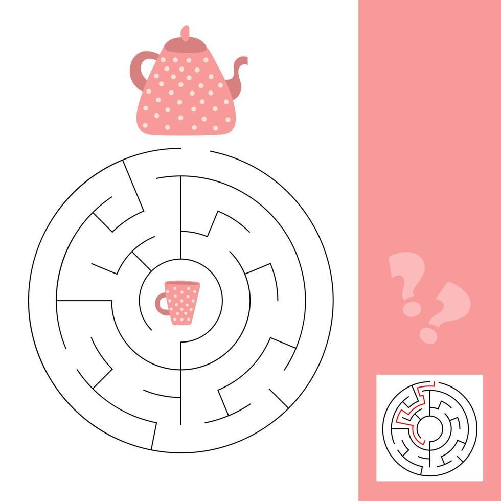 Education logic game for preschool kids. Connect teapot and cup. Maze game vector