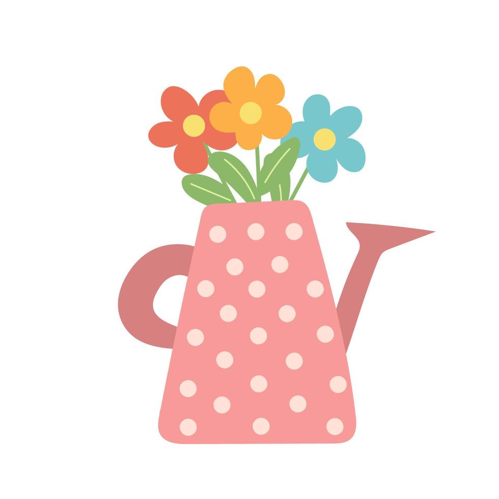 Flower bouquet in the watering can. Cute springtime hand drawn illustration vector