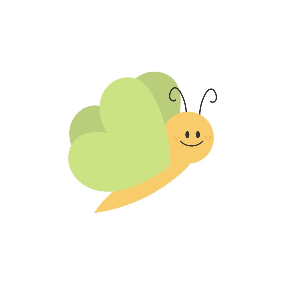 mariposa de dibujos animados lindo personaje sonriente para el diseño infantil. vector