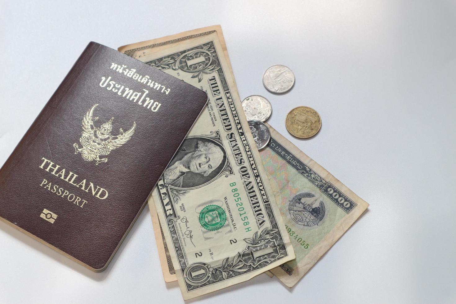 Dollar and passport on white background, inflation concept. photo