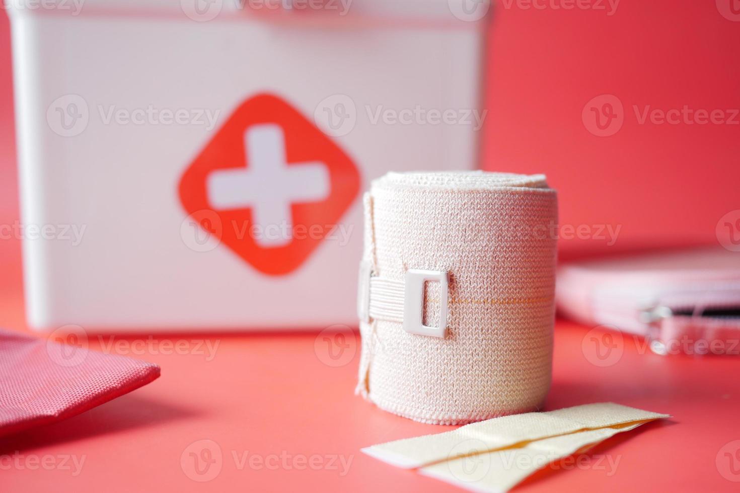 adhesive bandage and a bag on table photo