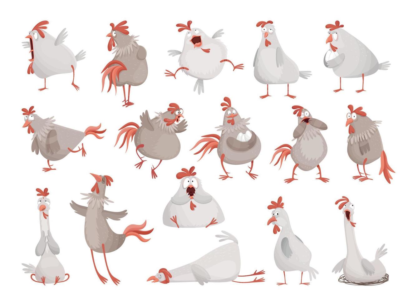 gallinas y gallos divertidos vector