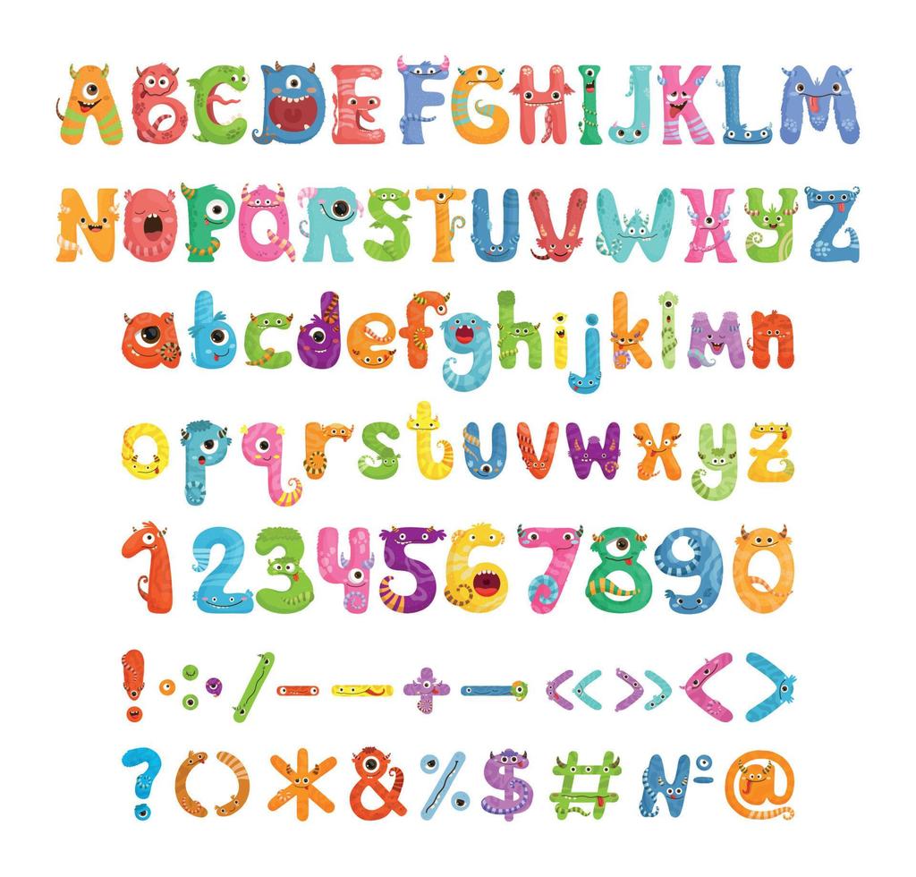 Font with Cute Monsters vector