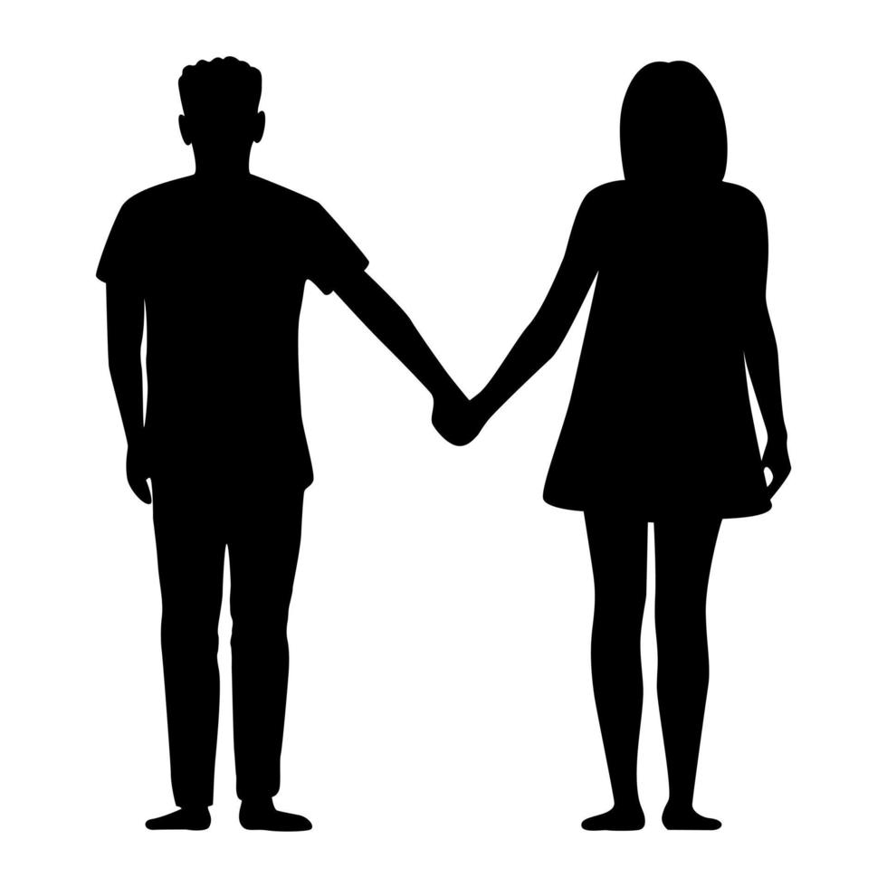 Silhouette man and woman hold hands vector