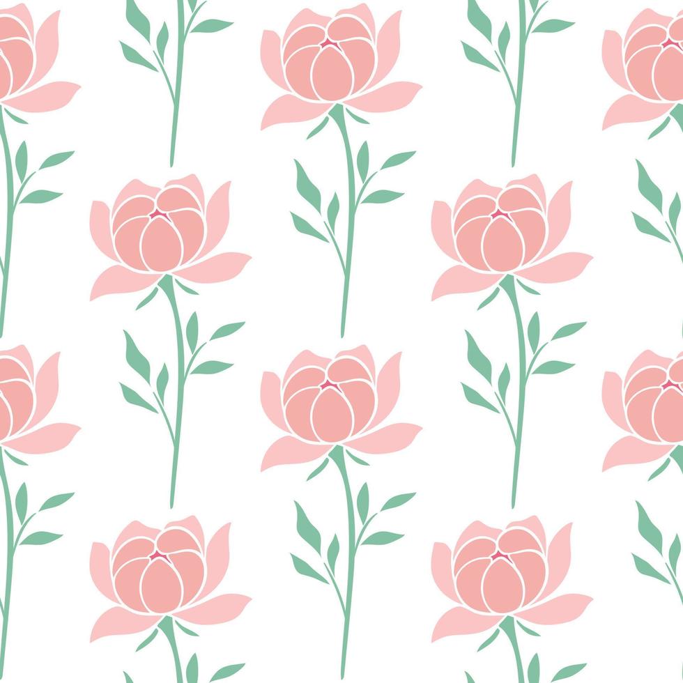 Delicate pink peonies seamless summer pattern vector