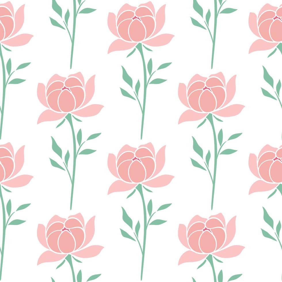 Delicate pink peonies seamless summer pattern vector