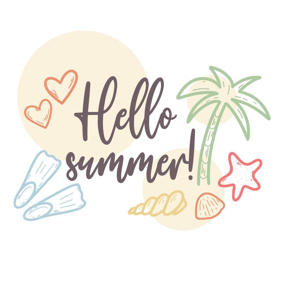 Hello summer card with lettering and palm tree vector
