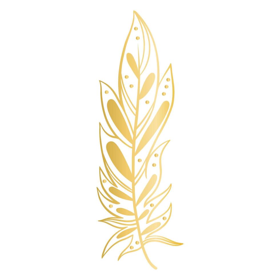 Golden feather graceful beautiful decoration isolated vector illustration
