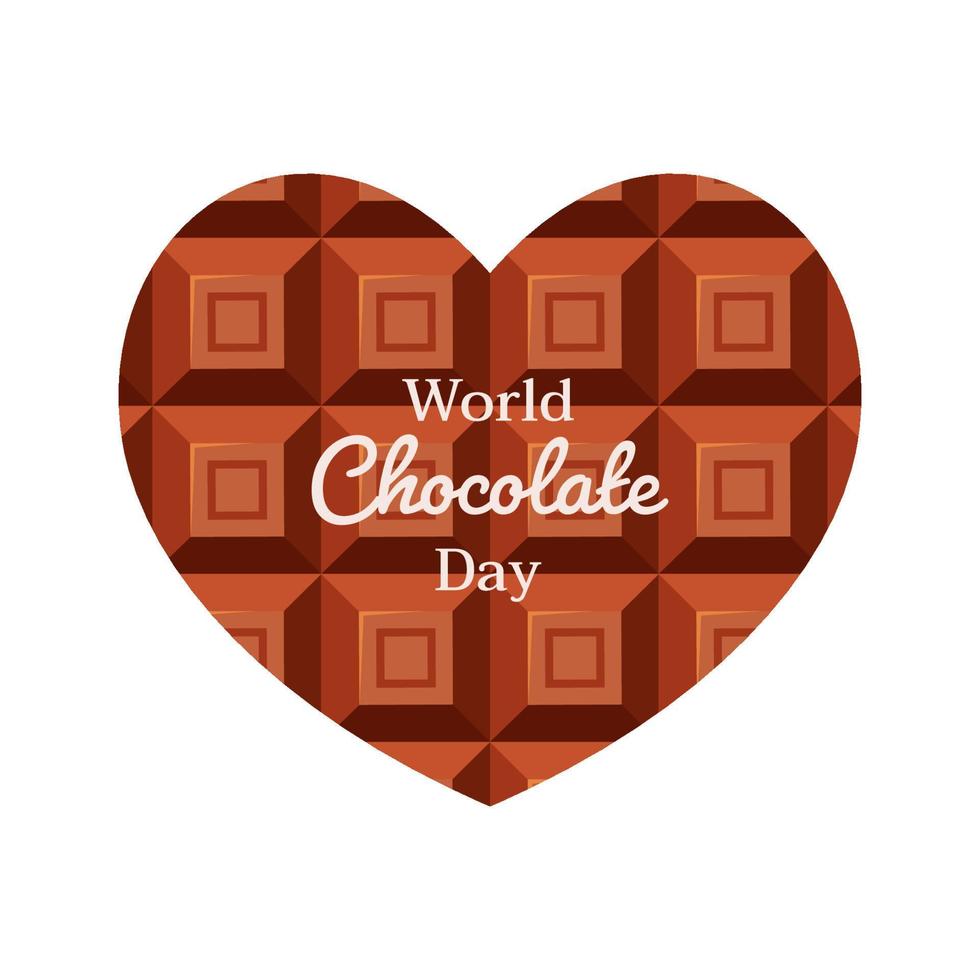 día mundial del chocolate, ilustración de barra de chocolate en forma de corazón vector